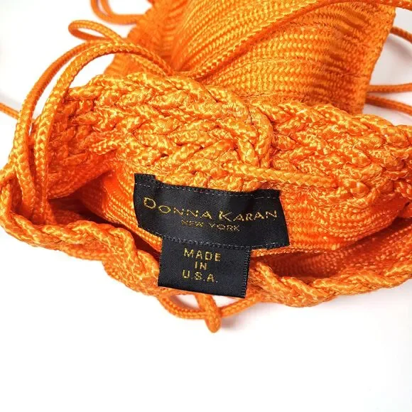 Donna Karan New York Orange Bag Purse Woven Evening Drawstring Pouch Crossbody